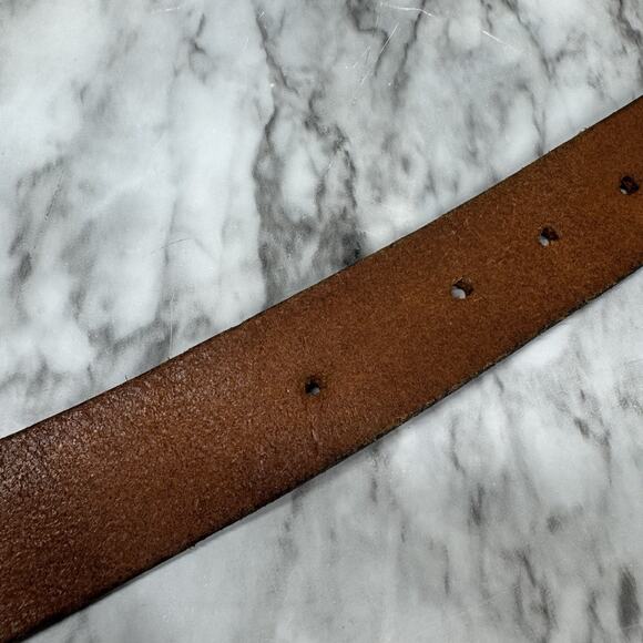 Express Brown Genuine Leather Made in USA Mens Size 38 40 Work Belt Silver Tone - Picture 5 of 12